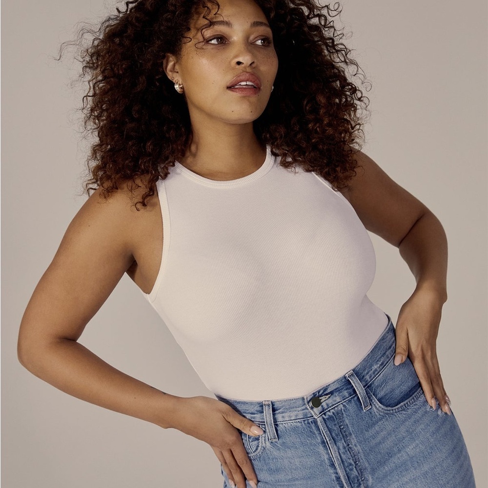 FAVORITE DAUGHTER The Perfect Ribbed White Sleeveless Bodysuit Top